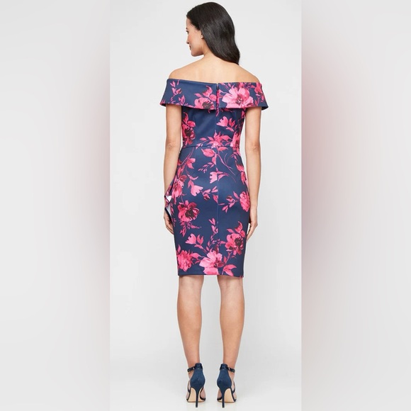 Alex Evenings Floral Off Shoulder Side Ruched Dress Size 8 NWOT - Picture 2 of 7
